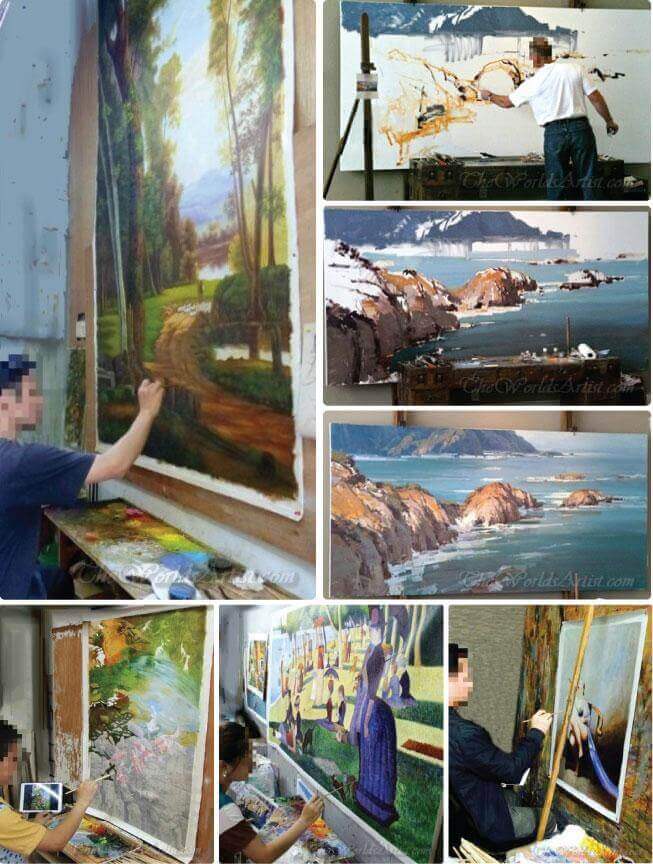 the worlds artist painting fine art reproductions in the studio