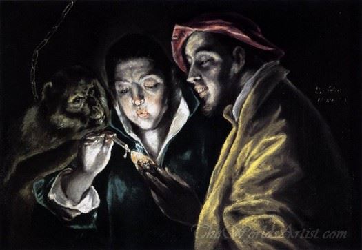A Boy Lighting A Candle In The Company Of An Ape And A Fool