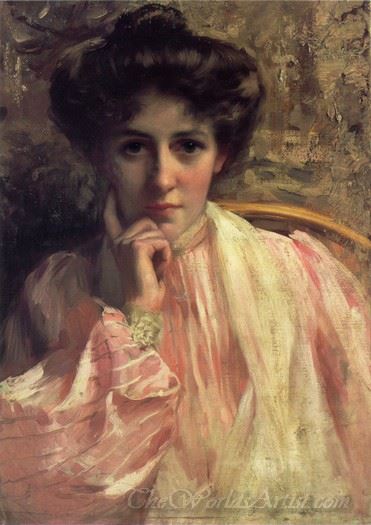 Portrait Of A Lady In A Pink Dress
