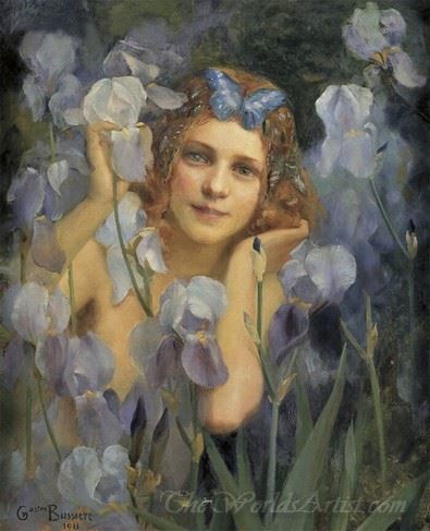 Wood Nymph Among Irises