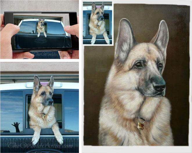 take a photo of your pet; crop the photo; final dog portrait oil painting