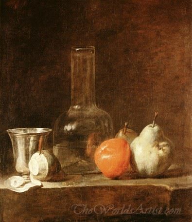 Still Life With Carafe Silver Goblet And Fruit