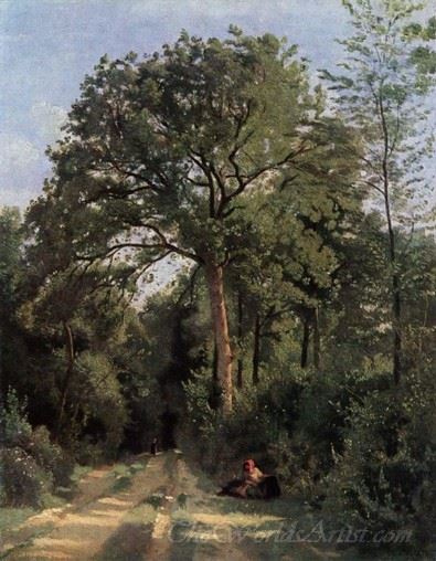 Ville D Avray Edge Of The Woods With A Female Cowherd