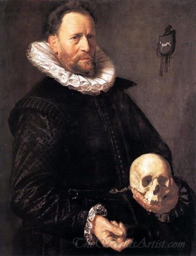 Portrait Of A Man Holding A Skull