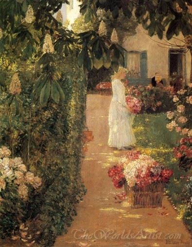 Gathering Flowers In A French Garden