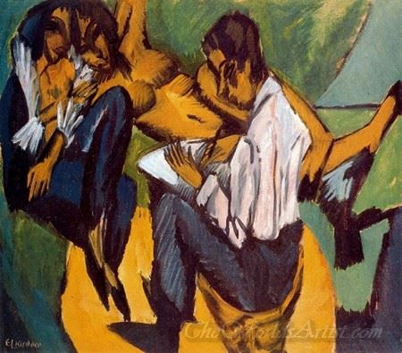 Artist With Two Women While Performs A Sketch
