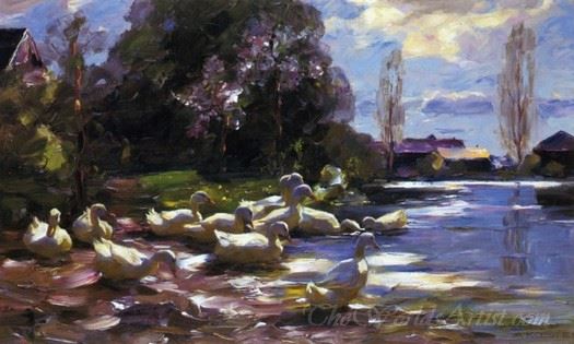 Ducks On A Riverbank On A Sunny Afternoon