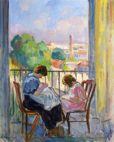 Girl Sewing At The Window 