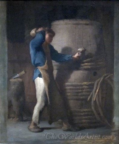 Cooper Tightening Staves On A Barrel