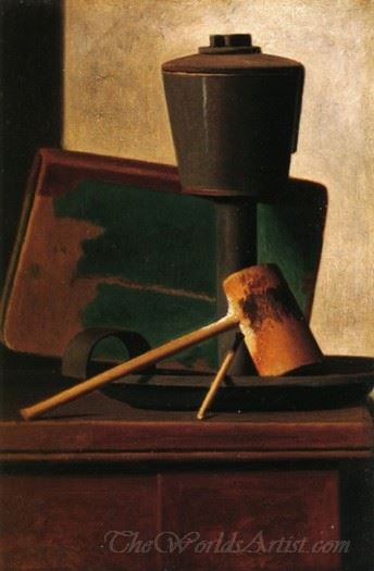 Still Life With Pipe Oil Lamp And Book