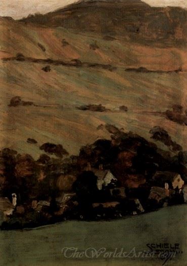 Houses Before Mountain Slope