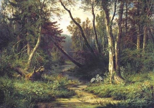 Forest Landscape With Herons