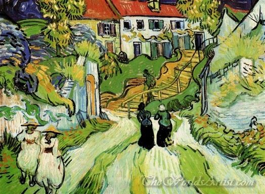 Stairway At Auvers (Village Street And Steps In Auvers With Figures)
