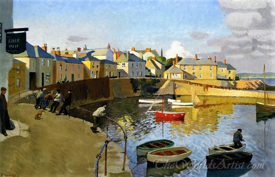 Original Harold Harvey A View Of Mousehole Harbour Cornwall