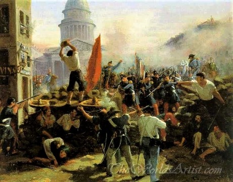 Original Horace Vernet Painting of Battle at Soufflot Barricades at Rue Soufflot