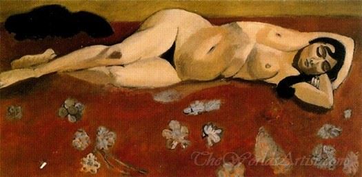 Sleeping Nude On A Red Background