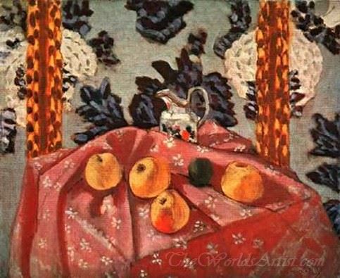 Still Life With Apples On A Pink Cloth