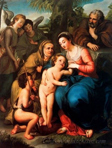 The Holy Family With St Elizabeth St John The Baptist And Two Angels