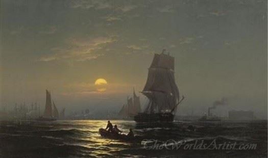 New York Harbor In Moonlight