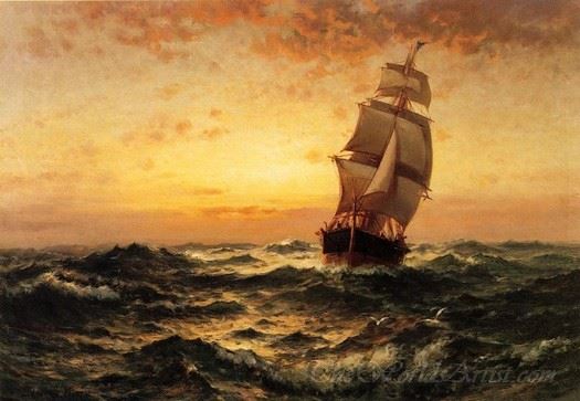 Ship At Sea Sunset