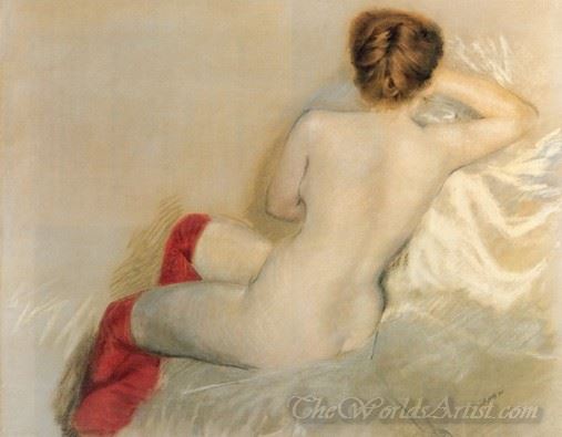 Female Nude With Red Stockings