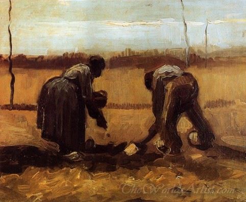 Peasant And Peasant Woman Planting Potatoes
