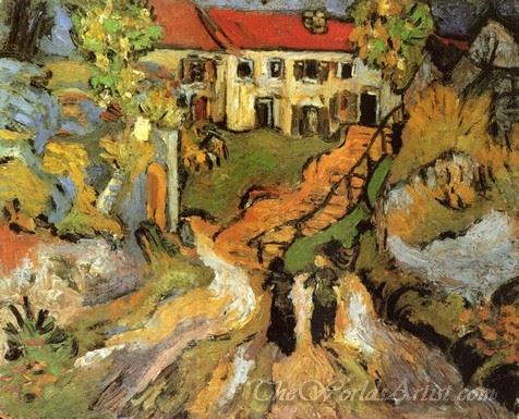 Village Street And Steps In Auvers With Two Figures