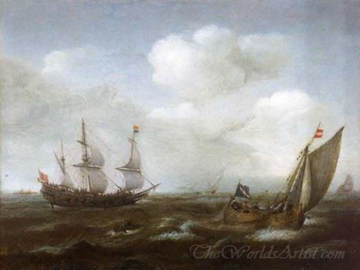 A Dutch Ship And Fishing Boat In A Fresh Breeze