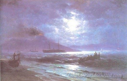 The Bay Of Naples By Moonlight